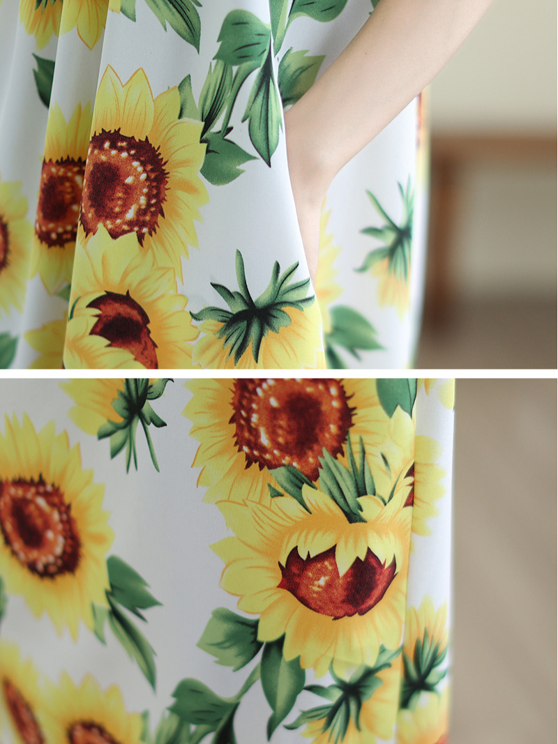 Women's Soft & Charm Loose Sleeveless Sunflower Print Salopette Dress