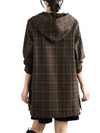 Women's Fashionable Look Plaid Hooded Loose Mid-Length Tops Shirts