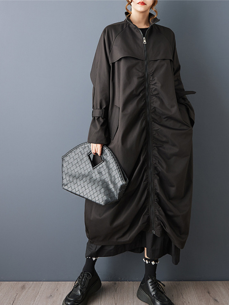 Avant-Garde Maxi Cocoon Coat with Zip Front, Minimal Oversized Silhouette