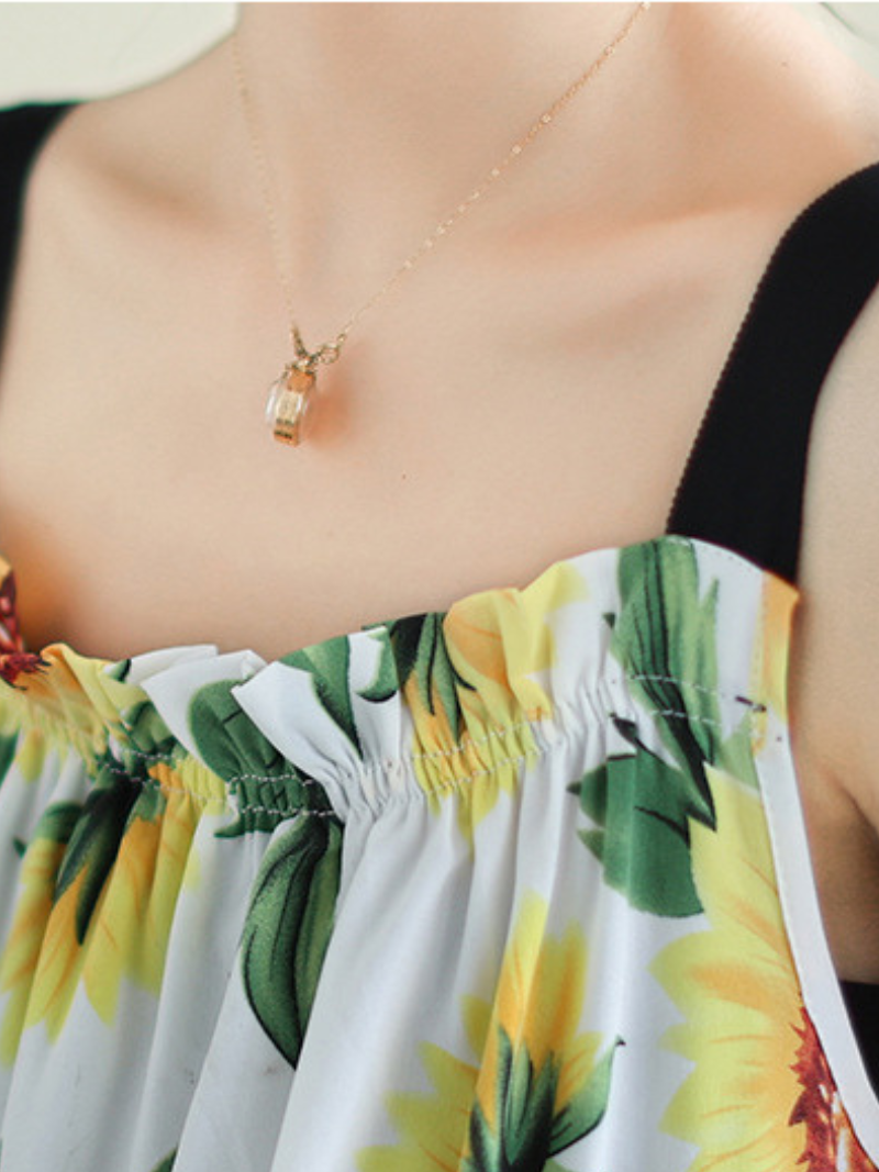 Sunflower Print Loose Sleeveless Salopette