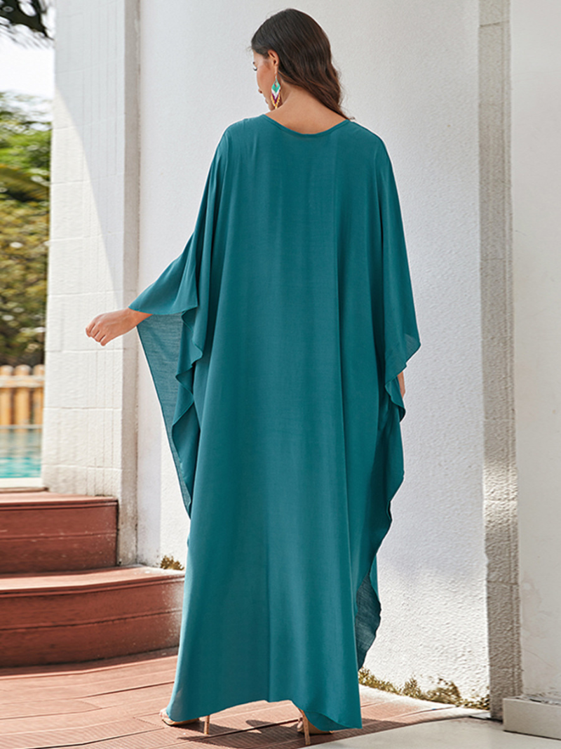 Robe de Kaftan de couleur solide de grande taille de grande taille des femmes