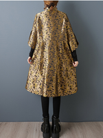 Lustrous Jacquard Satin Floral Cape Jacket with Mandarin Collar Elegance