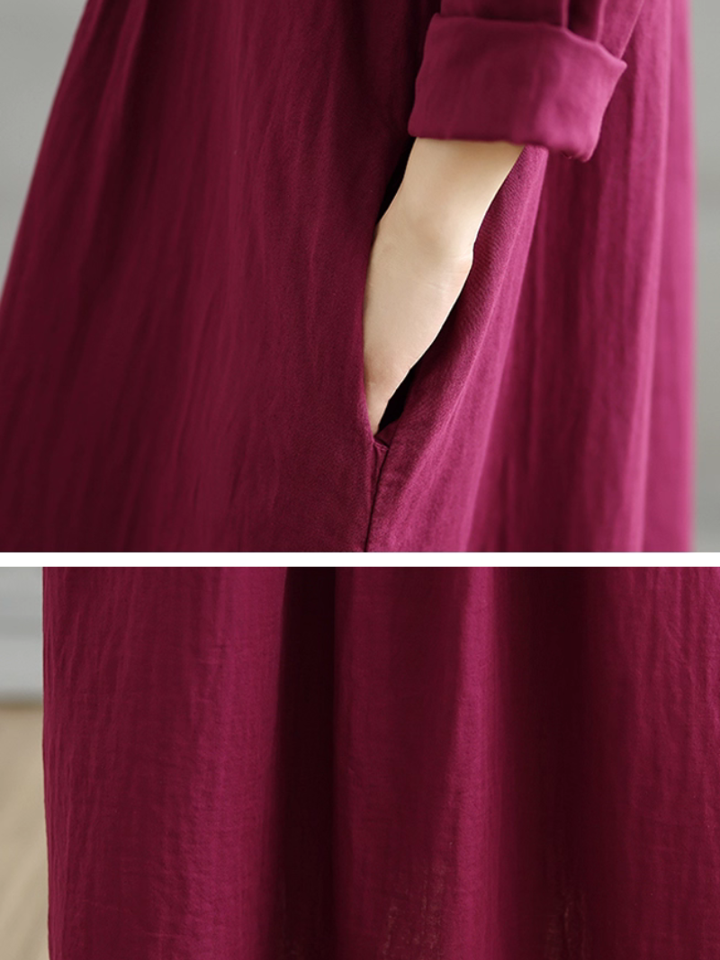 Robe blouse ample pour femmes avec poches latérales unies 