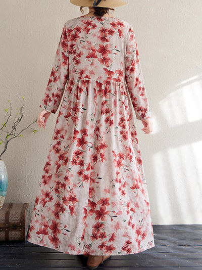 Women's Spring and Autumn Floral Elegance Smock Dress