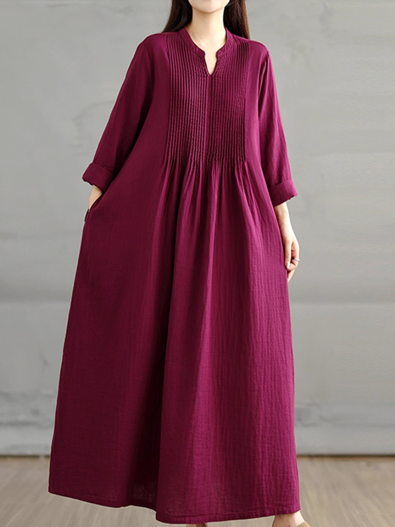 Robe blouse ample pour femmes avec poches latérales unies 