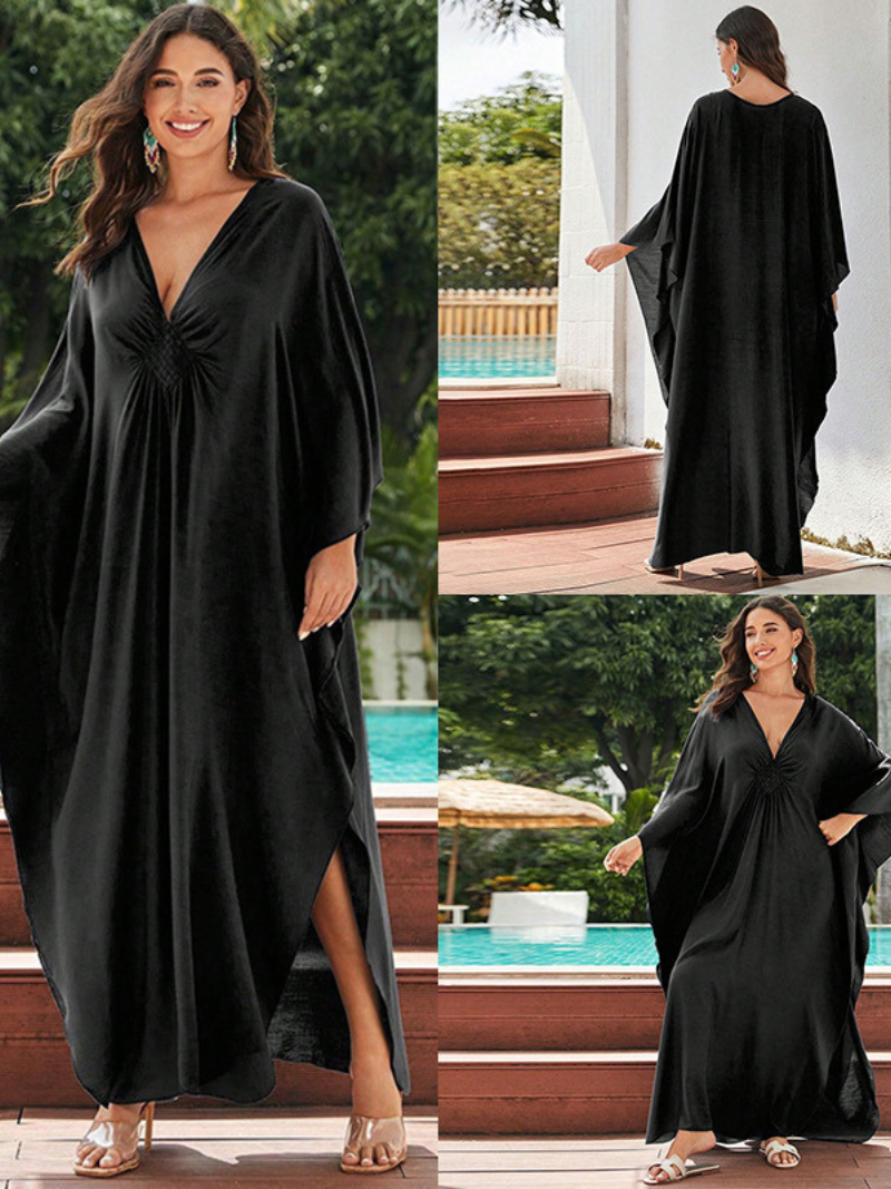 Robe de Kaftan de couleur solide de grande taille de grande taille des femmes