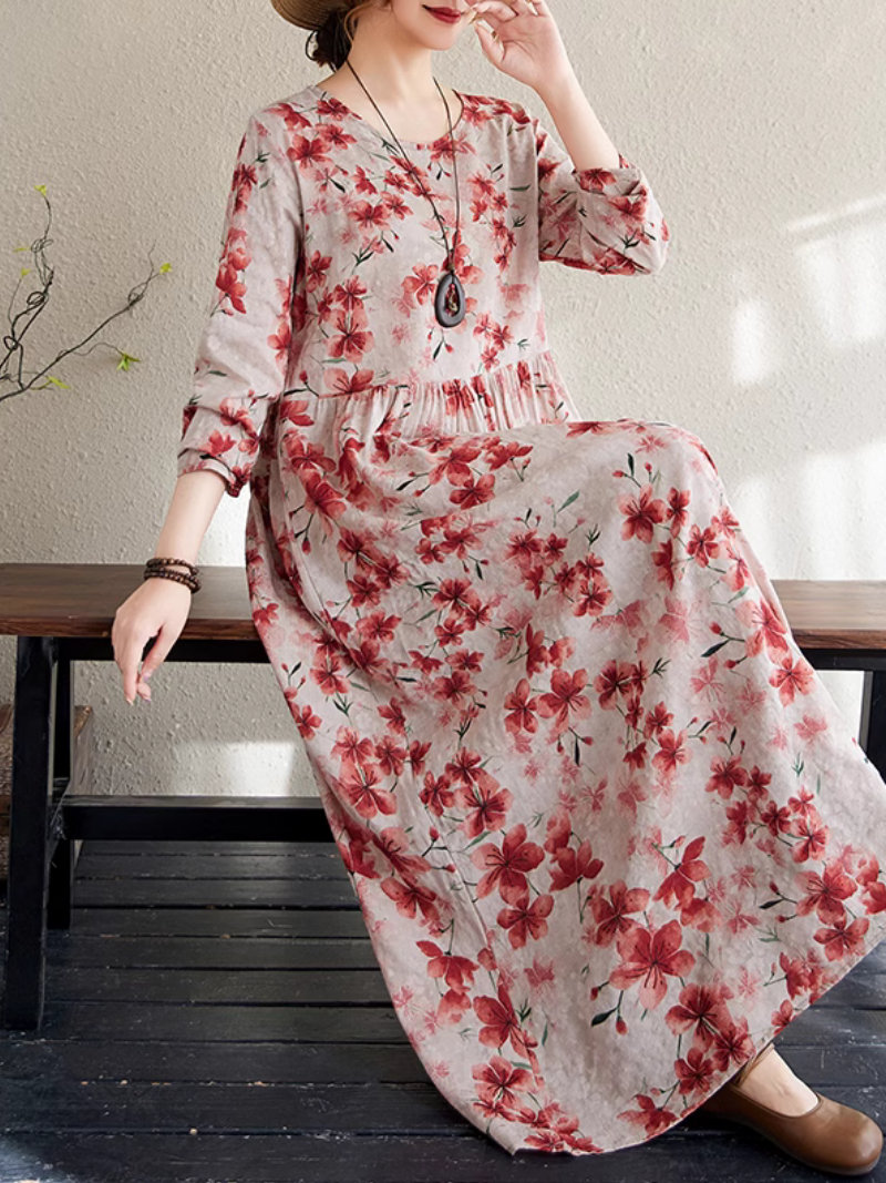 Women's Spring and Autumn Floral Elegance Smock Dress