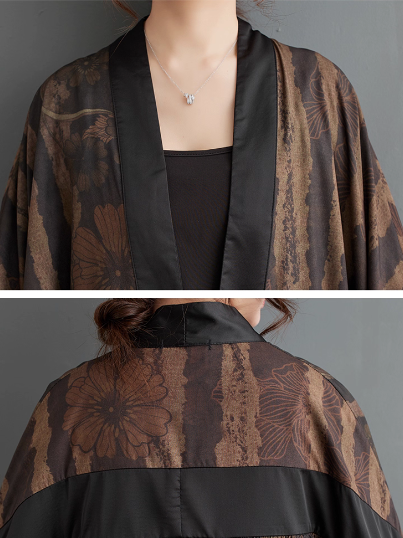 Artisanal Kimono Coat with Frog Closures, Oversized Cocoon Silhouette, Elegant Draped Layers