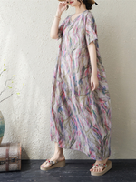 Sunlit Weekend Ease — Cotton Linen Dress with Flowy, Artful Drape