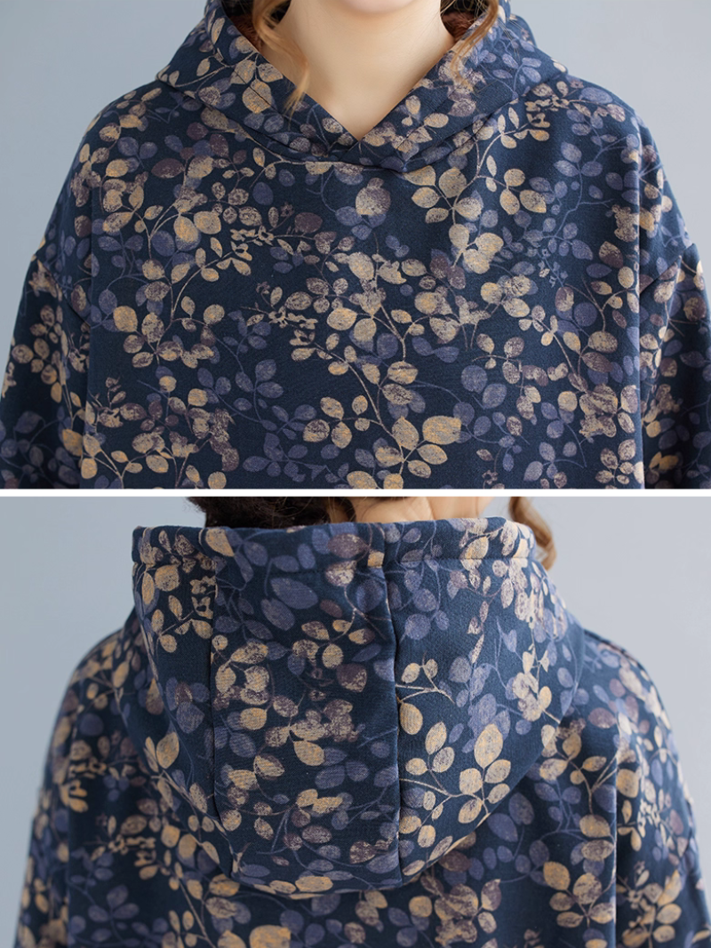 Oversized Floral Cotton Hoodie Dress, Cozy Hooded Tunic for Effortless Elegance