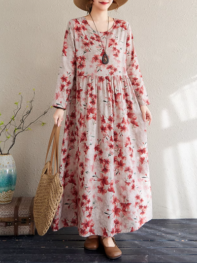 Women's Spring and Autumn Floral Elegance Smock Dress