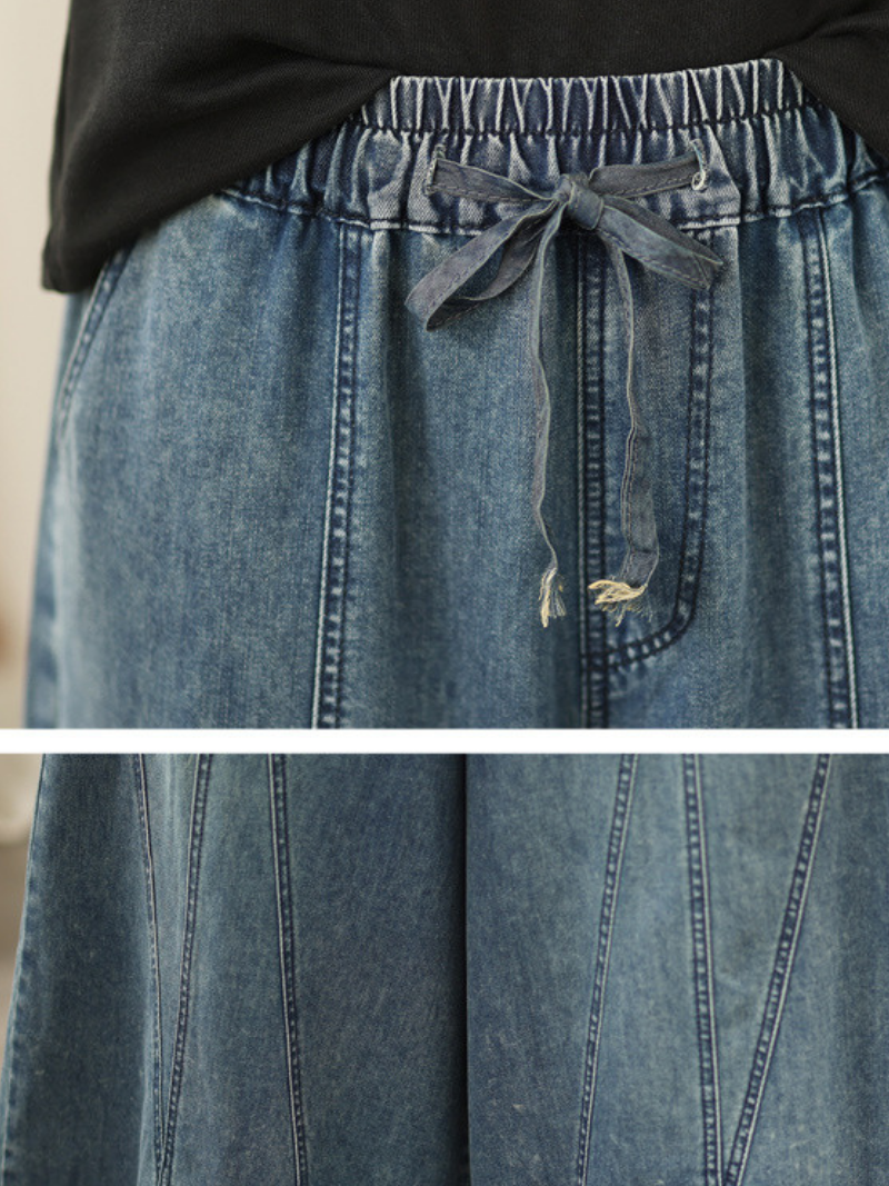 Artful Panel Wide-Leg Jeans in Soft Denim Cotton, Relaxed Palazzo Silhouette