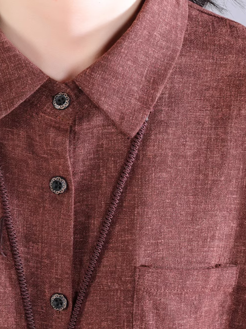 Robe chemise en coton coupe trapèze avec poches, midi à col 