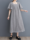 Women's Delightful Square Collar Plaid Loose A-line Dress