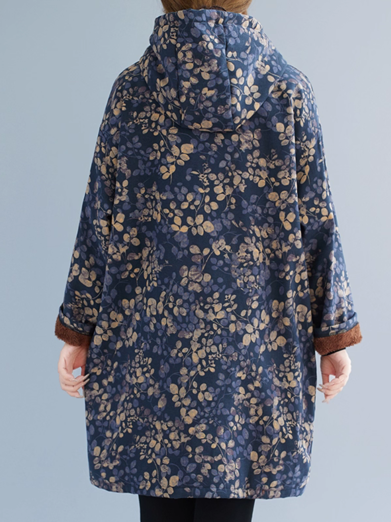 Oversized Floral Cotton Hoodie Dress, Cozy Hooded Tunic for Effortless Elegance