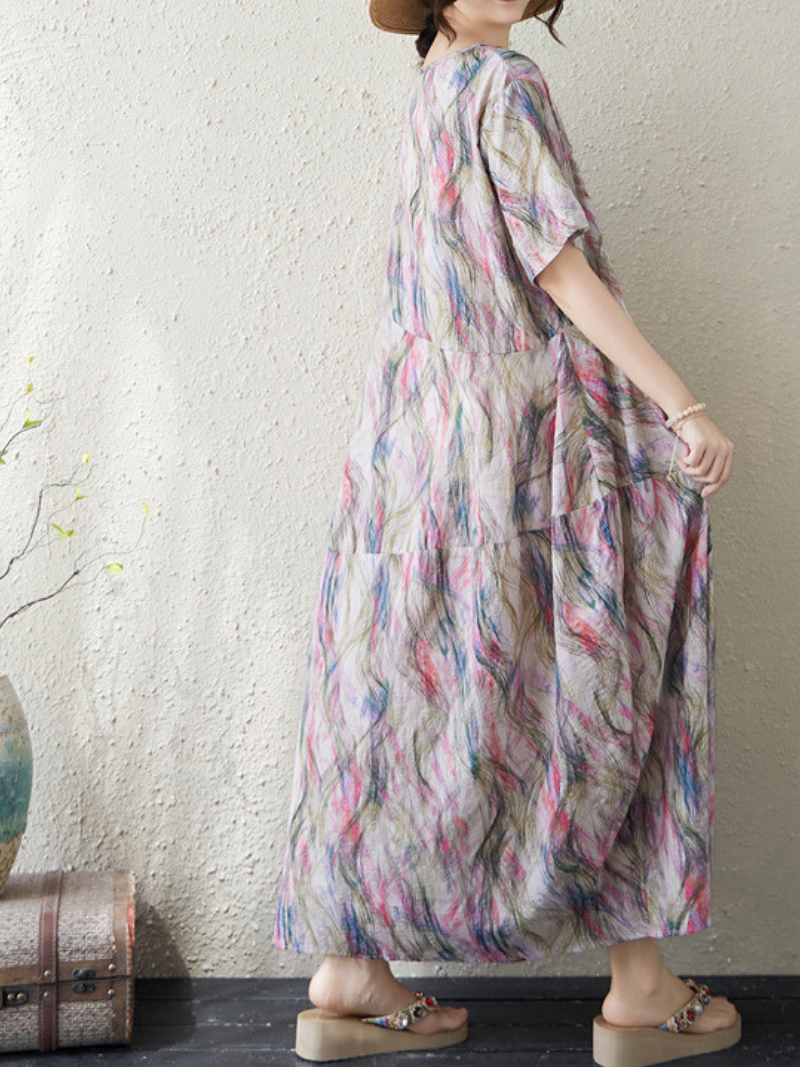 Sunlit Weekend Ease — Cotton Linen Dress with Flowy, Artful Drape