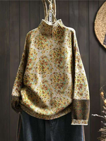 Women’s Floral Print Half Turtle Neck Knit Sweater