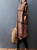 Women’s Relaxed Check Shirt Dress in Cotton Blend, Button-Down Midi