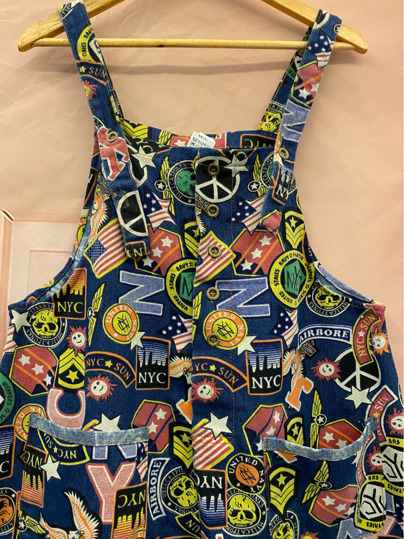 Graphic Print Short Dungarees - NYC Patchwork Denim Style