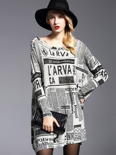 Women's Long Sleeve Printed Sweater