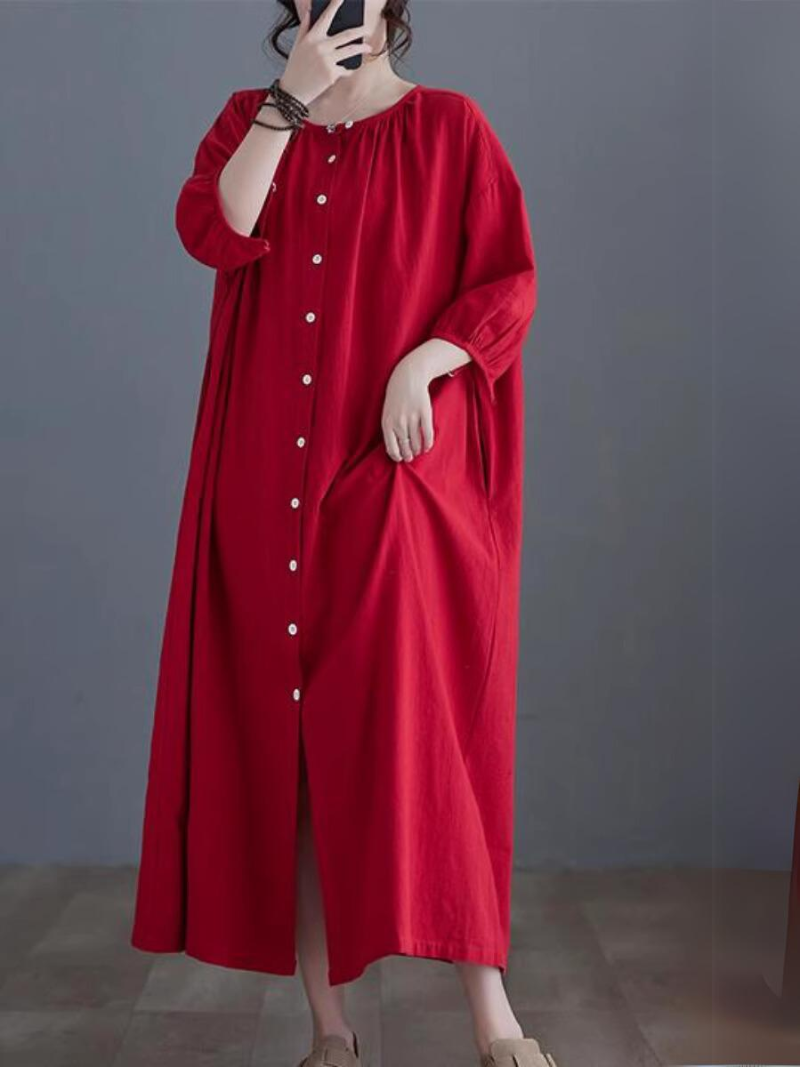 Women's Red A-Line Shirt dress