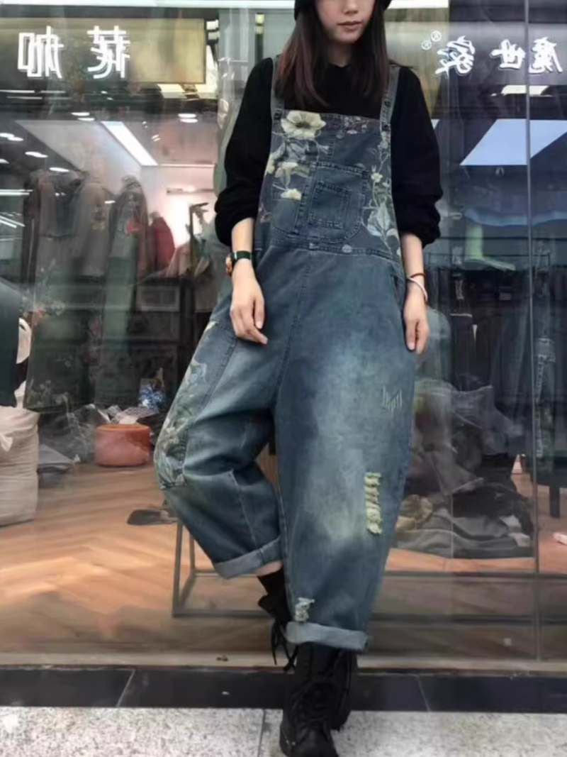 Women's Blue Loose Dungaree