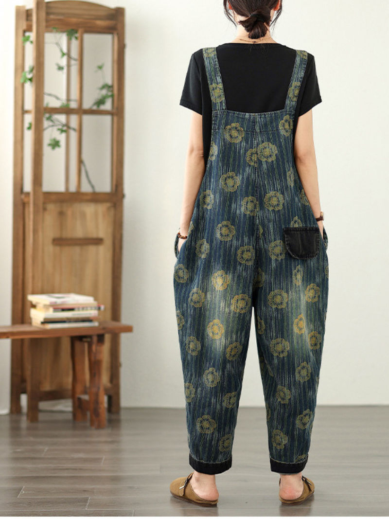 Denim floral décontracté et tendance des femmes Dungaree dans l'ensemble