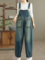 Vintage Wide-Leg Denim Overalls with straps & Pockets | Eva Trends