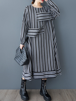 Women's Spring & Autumn Stylish Striped Casual Loose A-Line Dress