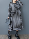 Women's Spring and Autumn Stylish Striped Casual Loose A-Line Dress