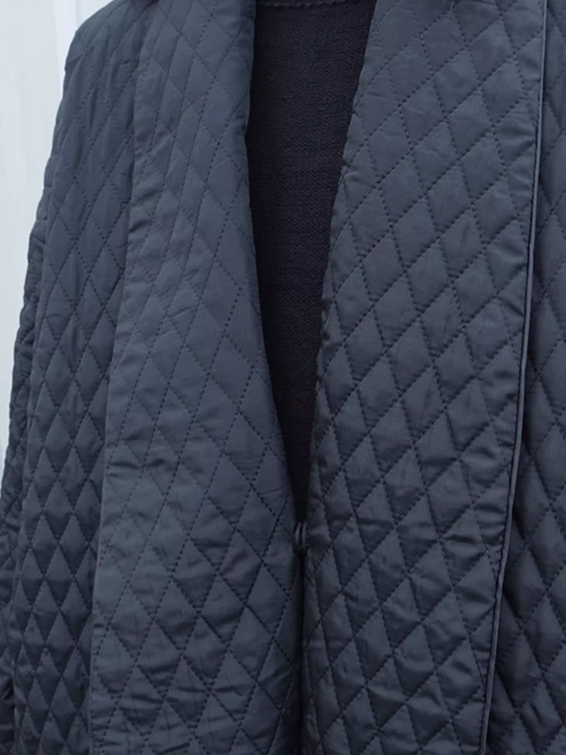Oversized Quilted Duster Coat in Minimal Silhouette, Luxe Winter Essential