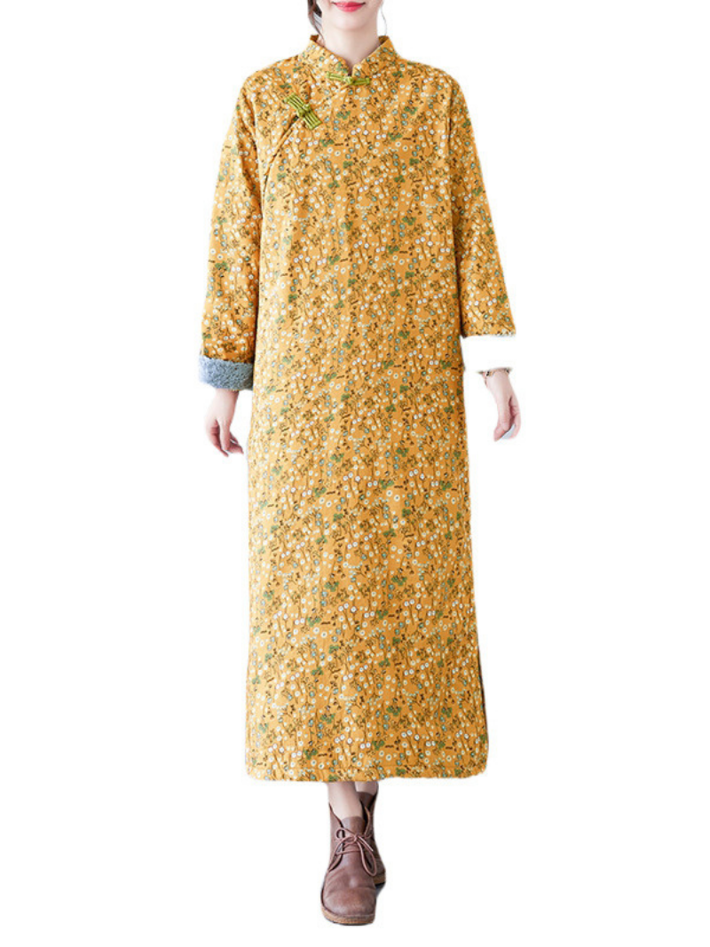 Robe chemise en velours d'hiver pour femmes, épaissie, avec poches latérales et coupe évasée 