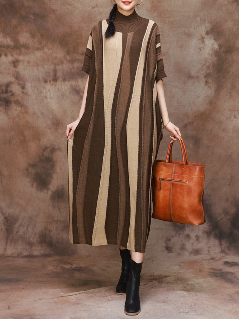 Women's Half High Collar Pattern Midi Dress