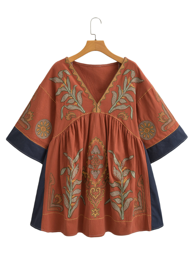 Robe kimono brodée à col décontractée en V Custo