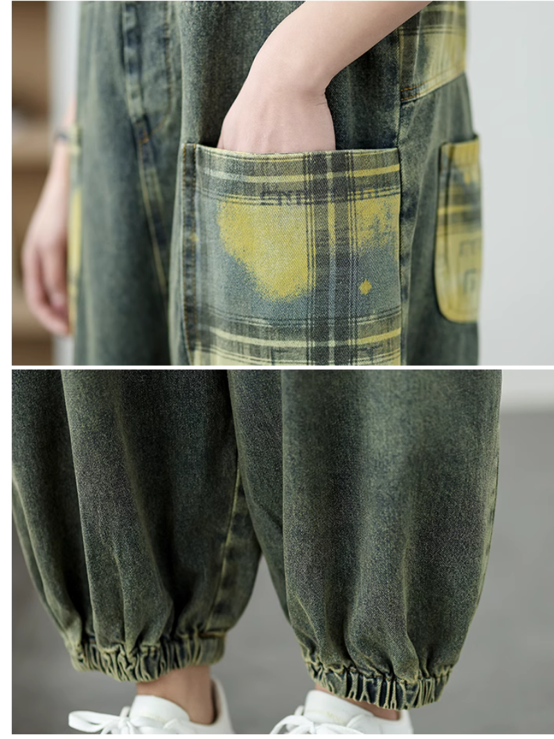 Jeans artistiques de la combinaison de la combinaison large à jambes larges