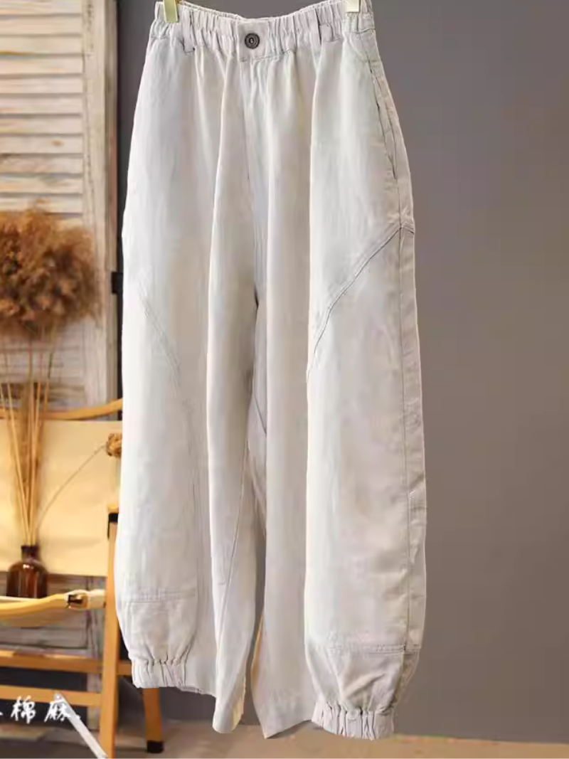 Relaxed Lantern Cotton Linen Pants with Elastic Cuffs, Effortless Summer Chic