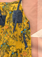 Boho Vintage Print Dungarees with Denim Panels - Cropped Loose Overalls