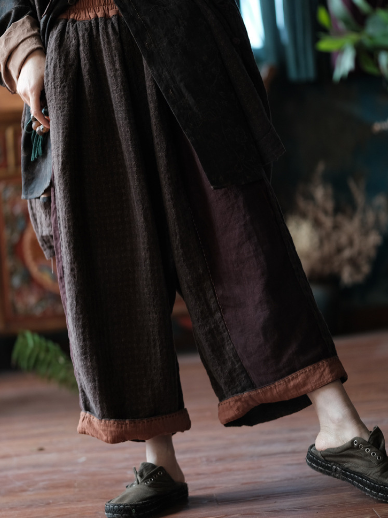 Pantalon de taille élastique à carreaux à carreaux ajusté en été des femmes