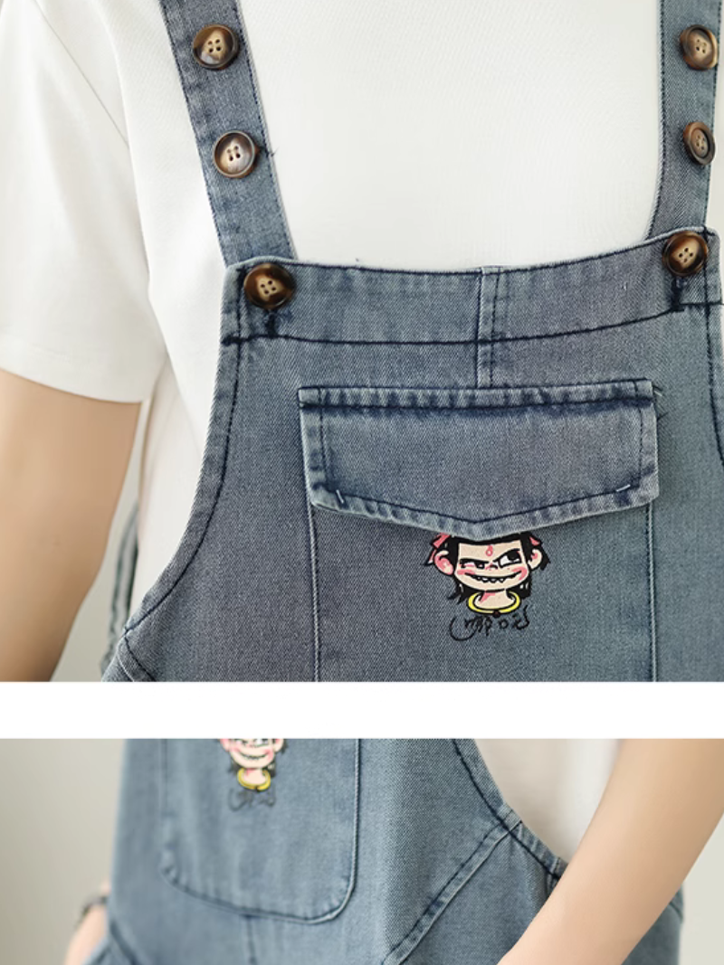 Light Wash button strap overalls