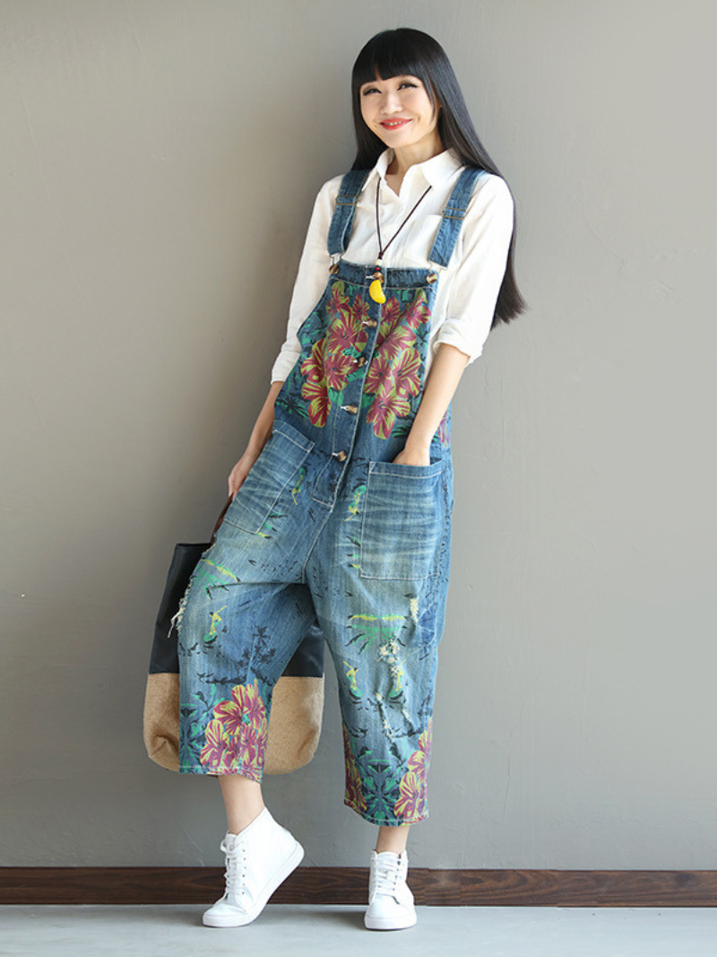 Chic & Casual Printed Denim Overall for Women | Eva Trends