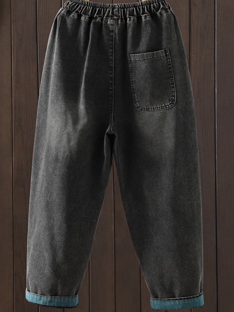 Artful Patchwork Relaxed Tapered Denim Cotton Women’s Jeans