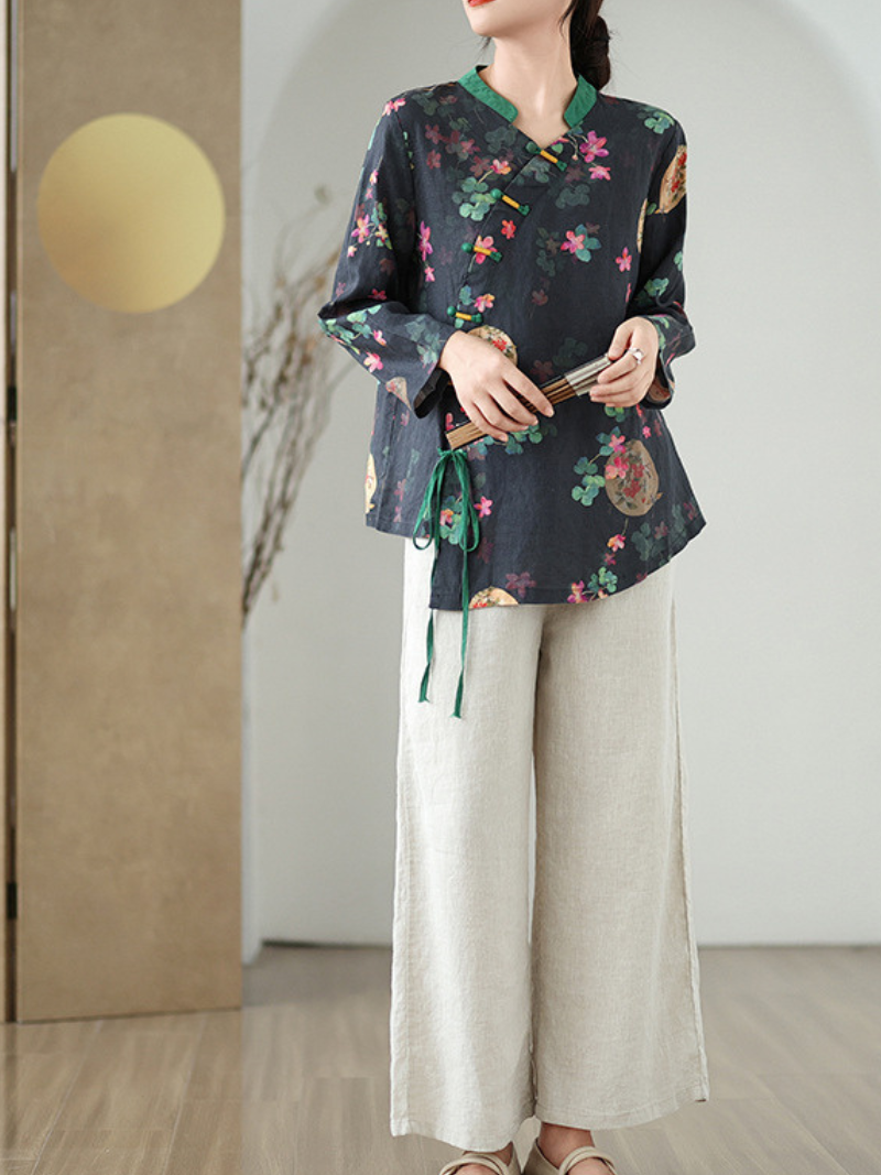 Cotton-Linen Floral Blouse