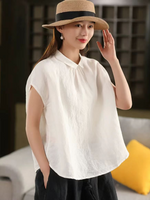 Women’s Ramie Collar Shirt Top Loose Fit Casual Wear