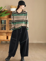 Women’s Retro Stripe Cotton Knit Pullover Sweater