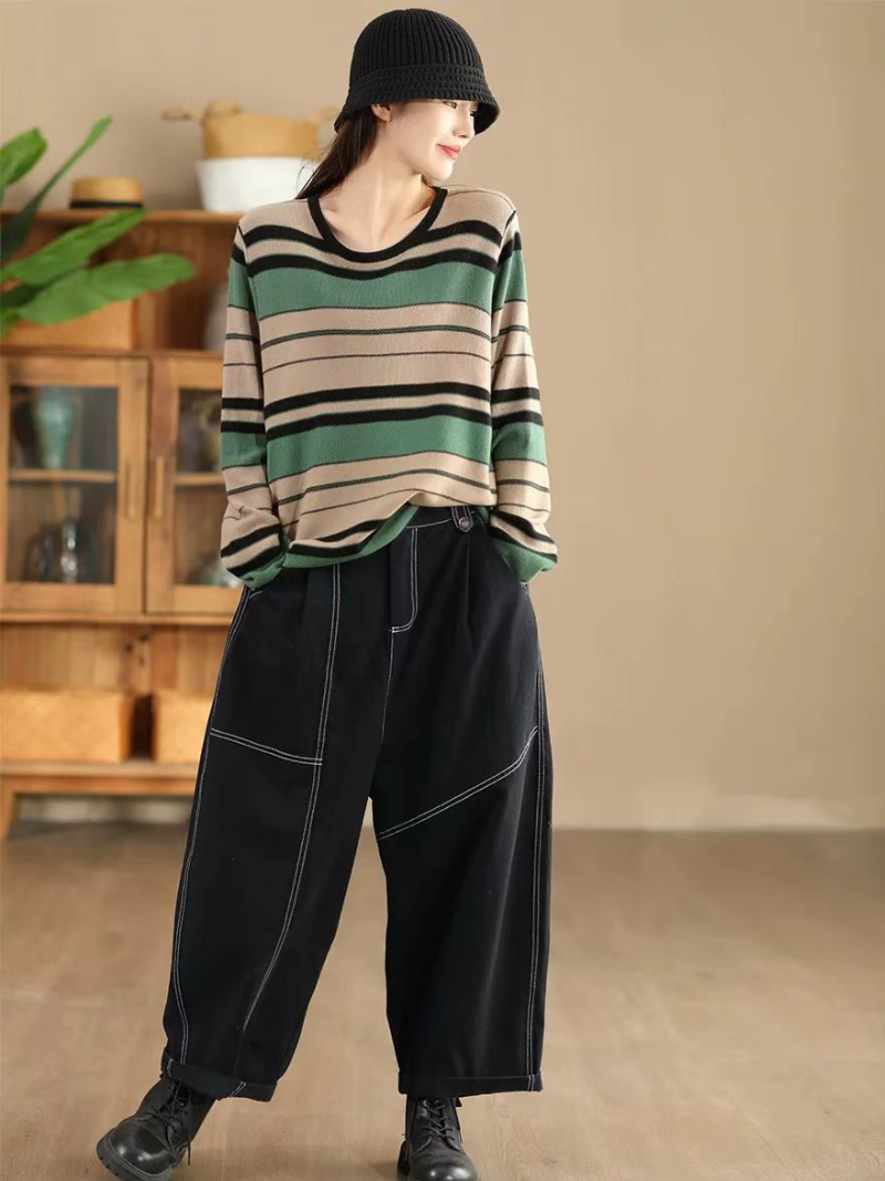 Women's Autumn and Winter Retro Striped Knitted Sweater