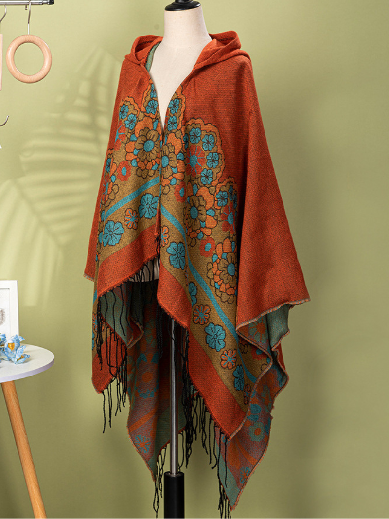 Cozy Weekend Wrap Cape — Vintage Floral Hooded Poncho, Flattering Drape