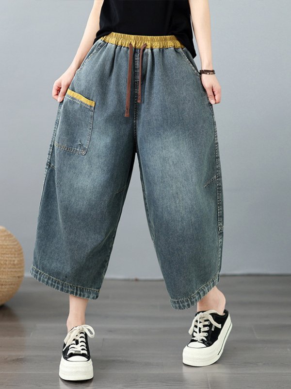 Weekend Ease Culotte Jeans — Relaxed Wide-Leg Denim Pants with Elastic Waist