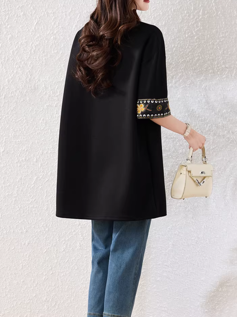 Embroidered Sleeve A-Line Tunic Top for Effortless Chic Everyday Style