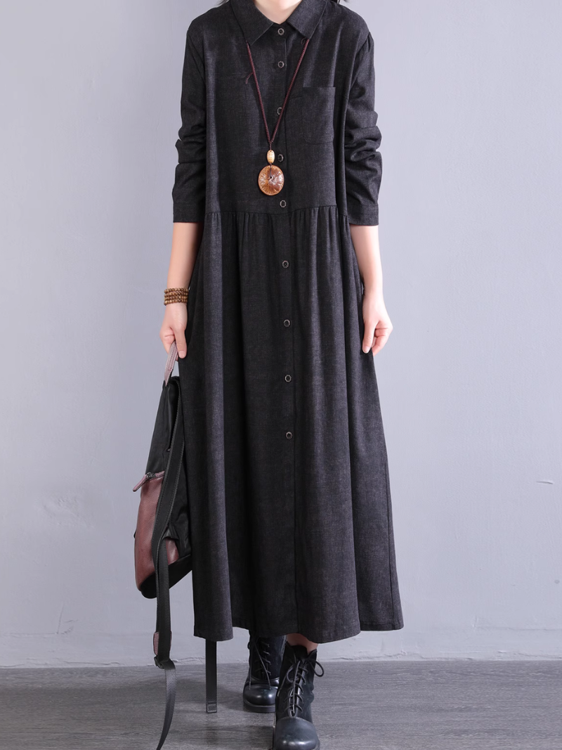 Women's Summer Button-Up Collar Type A-Line Shirt Dress