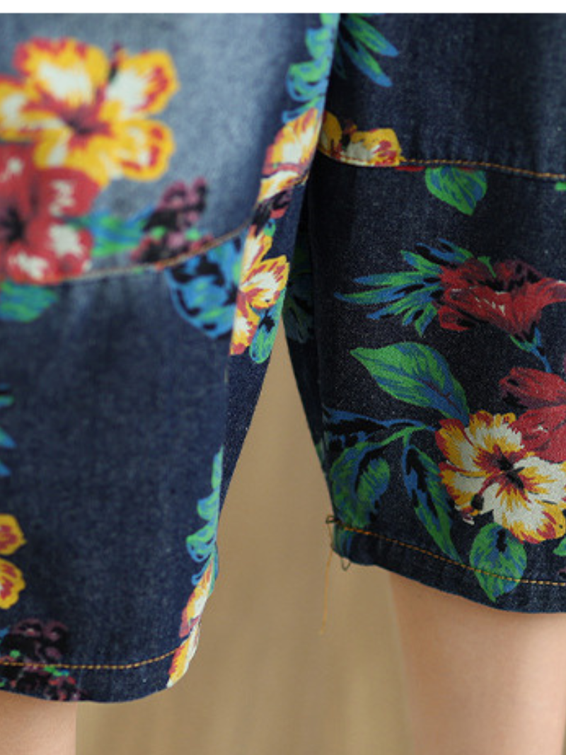 Chic Cotton Floral Harem Pants with Drawstring Waist and Oversized Pockets